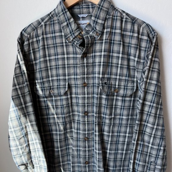 Carhartt Workwear Shirt Large Blue Gray Button Up Long Sleeve Cotton Mens - Picture 1 of 9